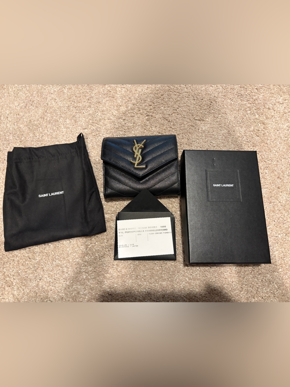 Cassandre YSL Monogram Trifold Wallet in Grained Leather Black
